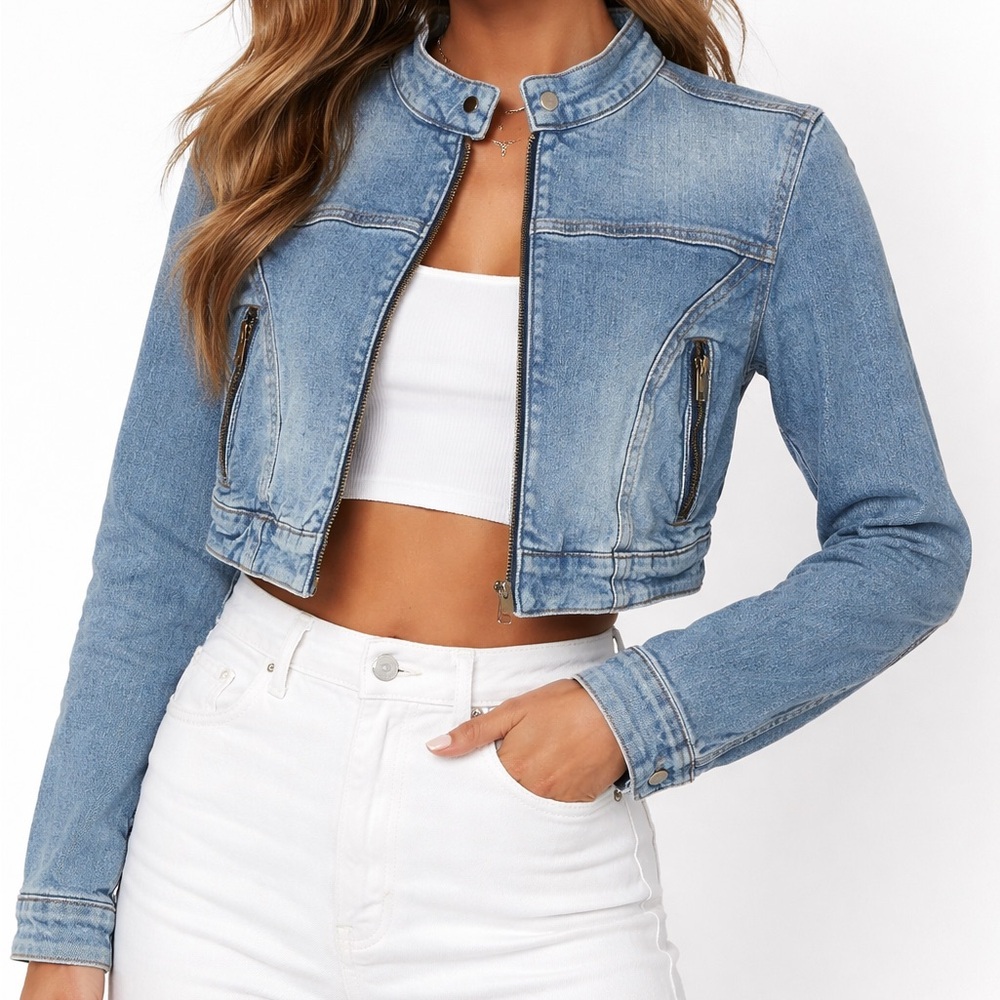 American Bazi Light Blue Cropped Jean Jacket